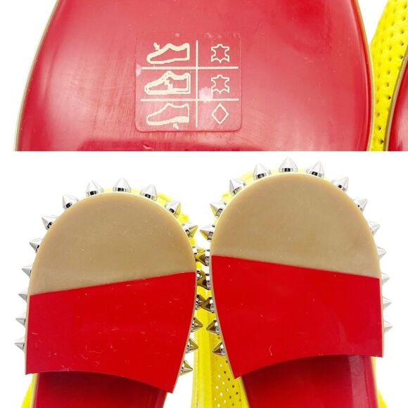 Christian Louboutin Citron Perforated Suede Spiked Hall Slingback Flats Size 40 - Picture 14 of 16